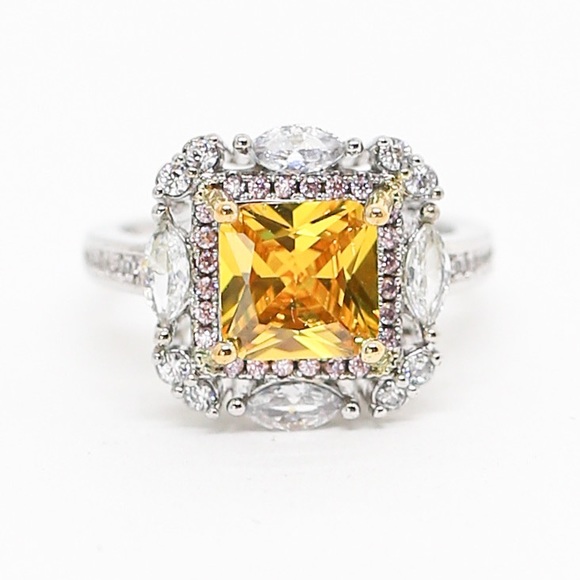 18k Gold Dipped Yellow Pink Topaz Engagement - Picture 2 of 12